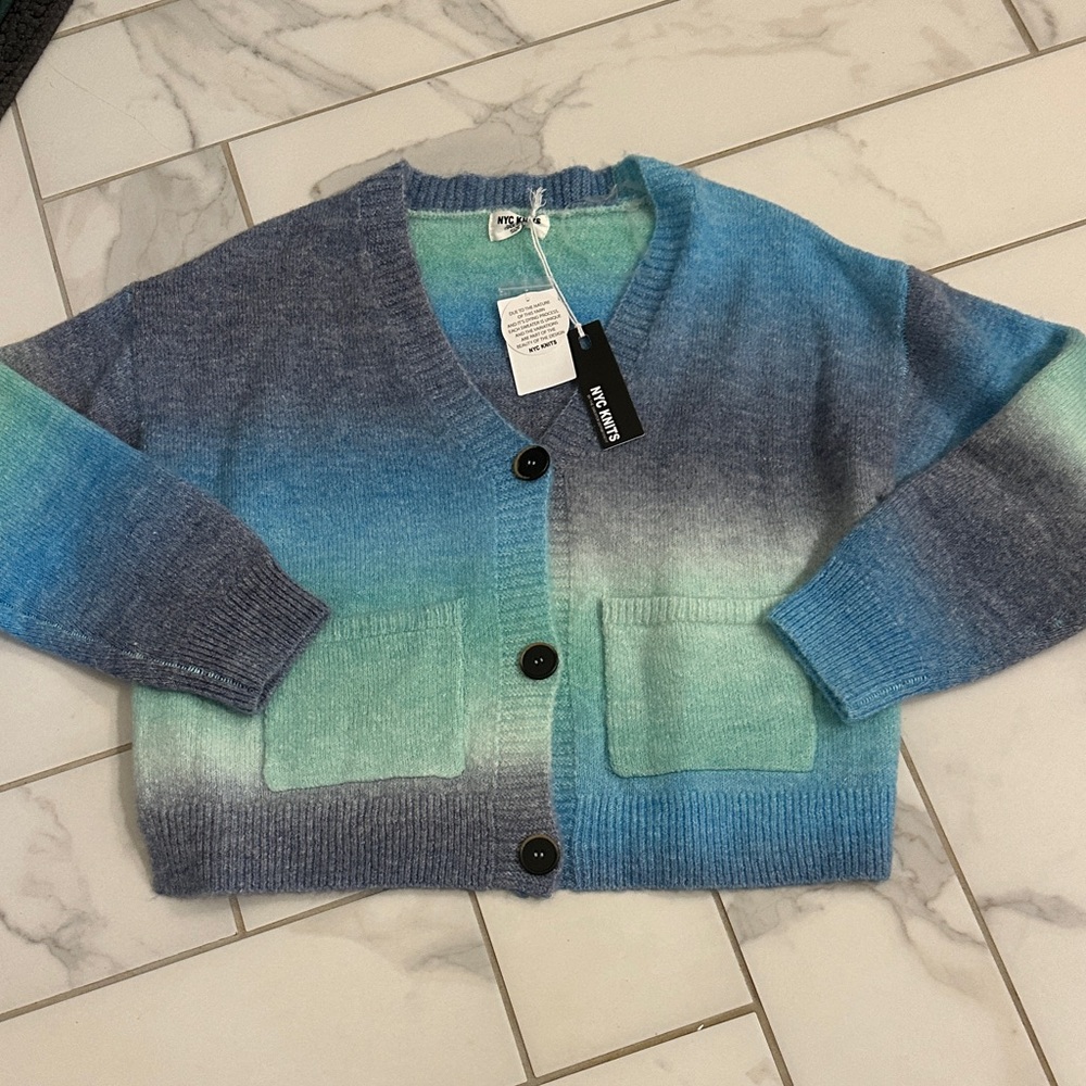 NYC Knits Blue and Green Knit Cardigan